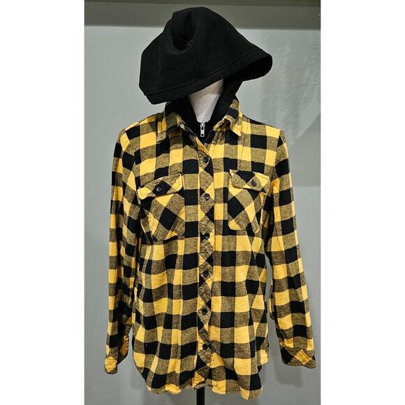 CiSono Plaid Collection Woman's Large Zip-up Black & Yellow Plaid Jacket Shacket - Picture 2 of 7